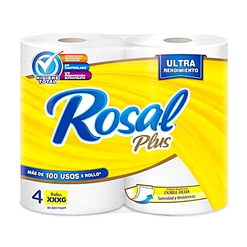 PAPEL HIGIENICO ROSAL PLUS AMARILLO 600H 1X4