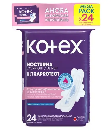 TOALLAS KOTEX FEM NOCTURNA MEGA PACK X 24UND  
