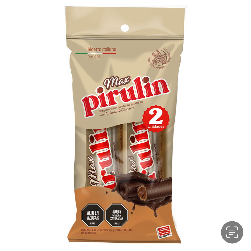 MAX PIRULIN CHOCOLATE 2PACK 34gr UND