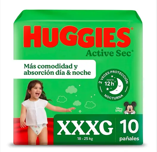 HUGGIES PAÑAL ACTIVE SEC TALLA XXXG X10UND