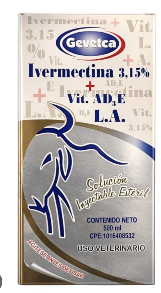 IVERMECTINA 3.15% L.A + VIT AD3E 500ML GEVETCA