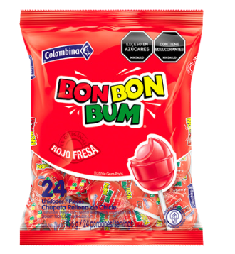 [588D] CHUPETAS BOM BOM BUM ROJO FRESA 1X24