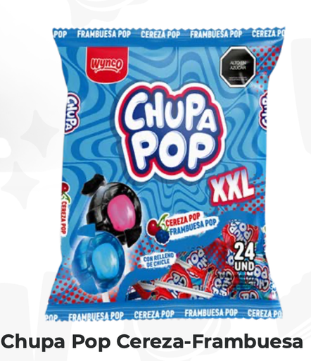 CHUPA POP CEREZA Y FRAMBUESA PAQ X24